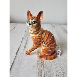 Kalifano jeweled orange tabby cat kitten trinket box keepsake jewelry large rhin